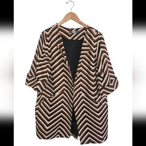 Eva Franco Brown Chevron Print Open Front Long Line Car Coat Jacket Size M/L